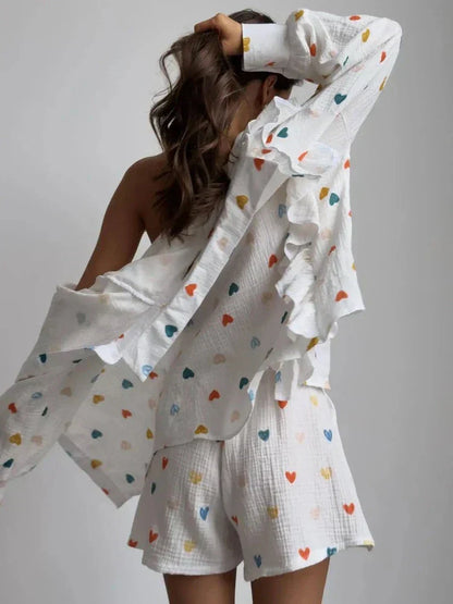 Ensemble Coordonné Pour Femme - Blouse Boutonnée Manches Volantées et Short Taille Haute