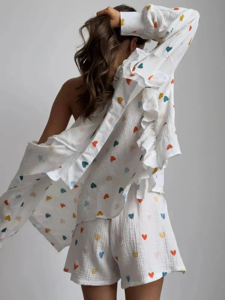 Ensemble Coordonné pour Femme – Blouse Boutonnée Manches Volantées et Short Taille Haute