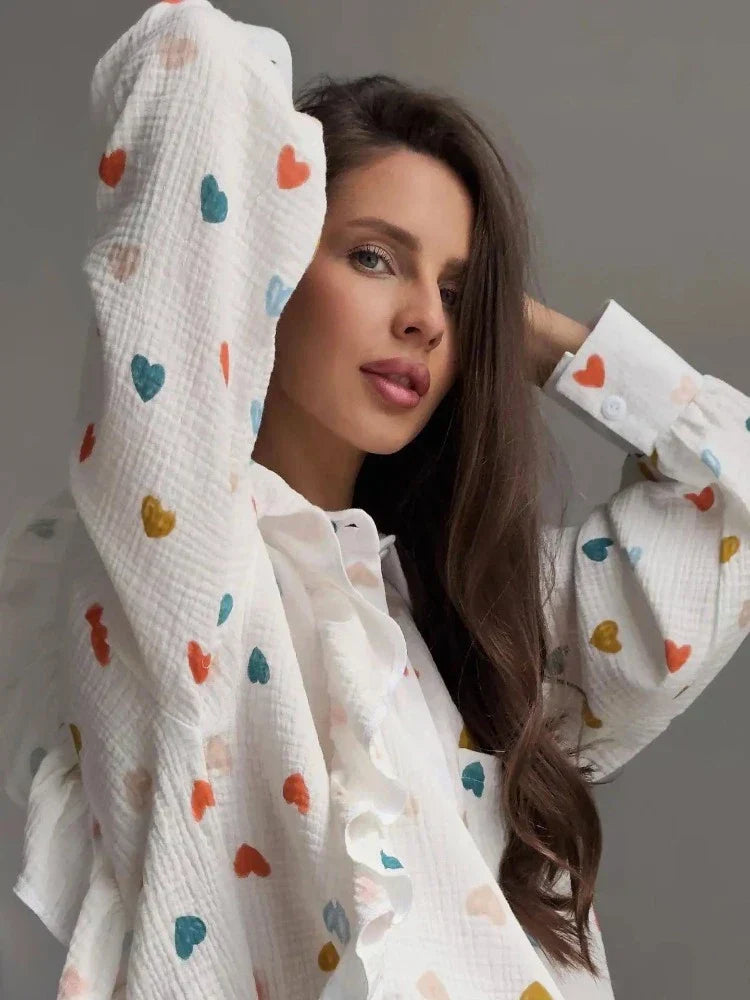 Ensemble Coordonné pour Femme – Blouse Boutonnée Manches Volantées et Short Taille Haute