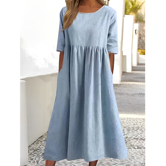 Anaïs Robe Midi Vintage Plissée et Respirante
