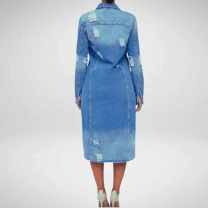 Trench Longue en Jean Décontracté Pour Femmes