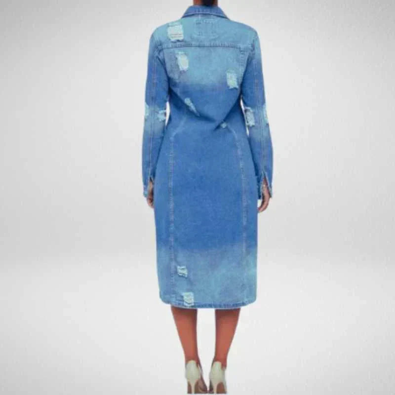 Trench Longue en Jean Décontracté pour Femmes