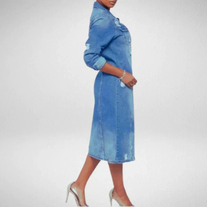 Trench Longue en Jean Décontracté pour Femmes