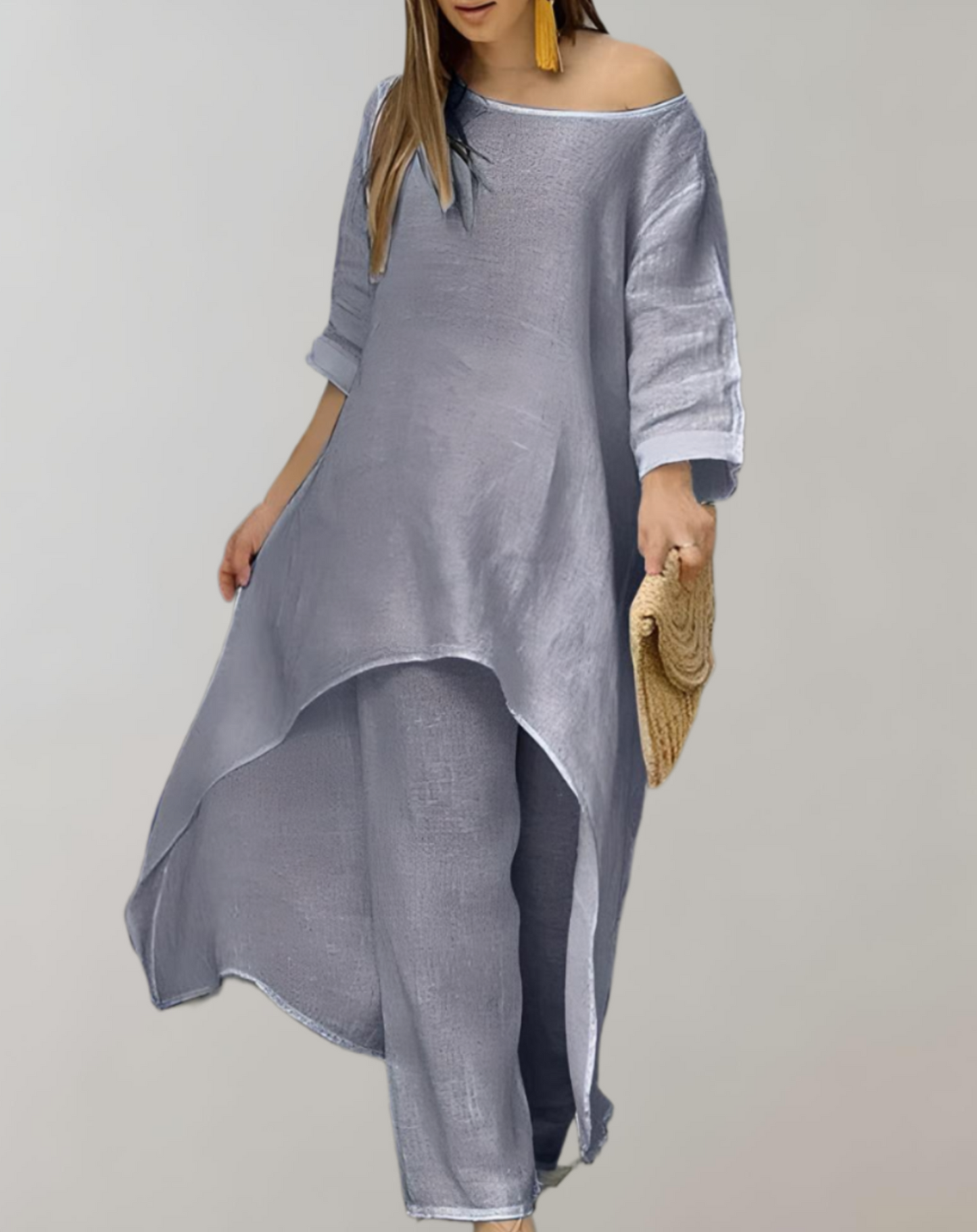Women's Lightweight Two Piece Set - Asymmetrical Tunic and Pants