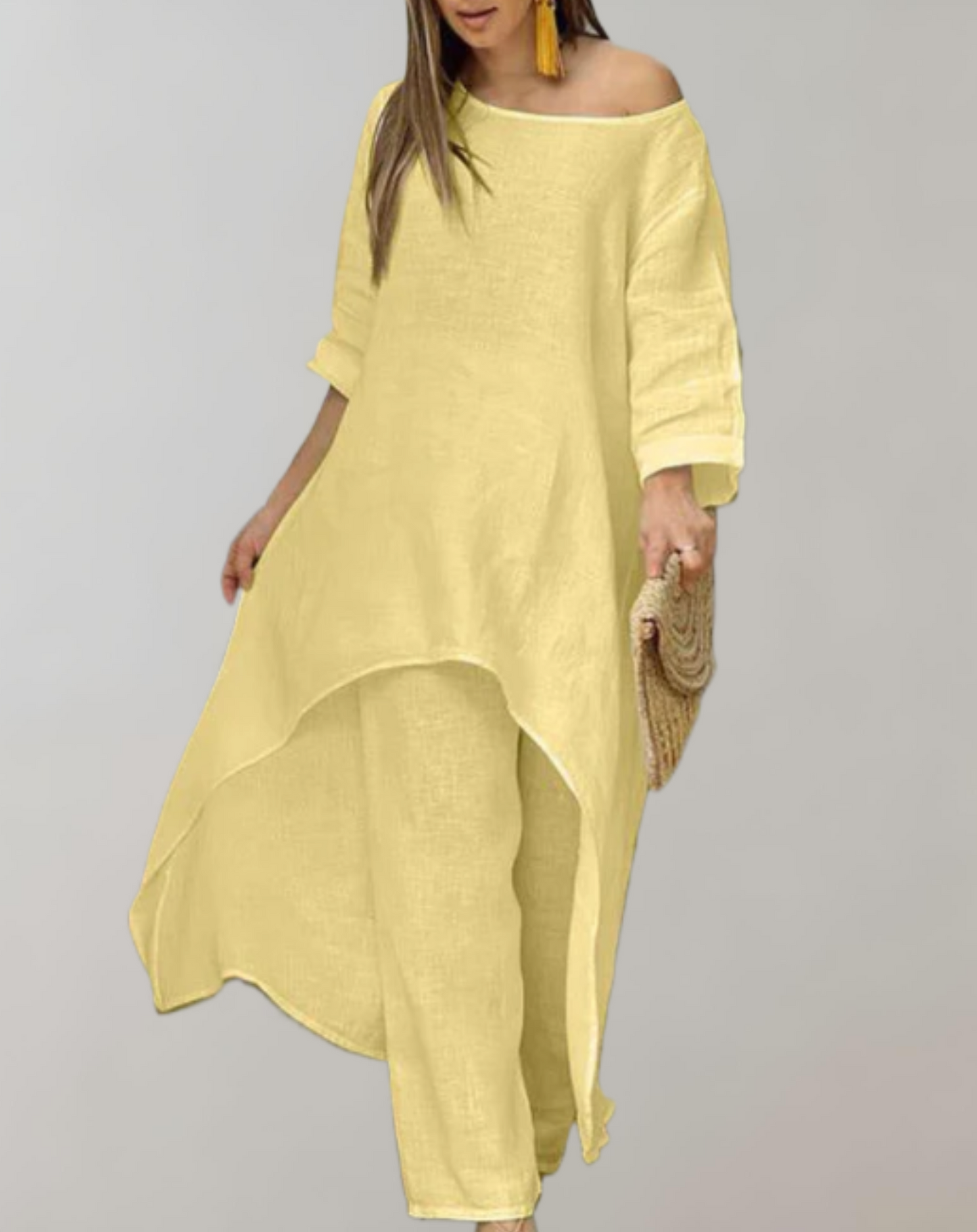 Women's Lightweight Two Piece Set - Asymmetrical Tunic and Pants