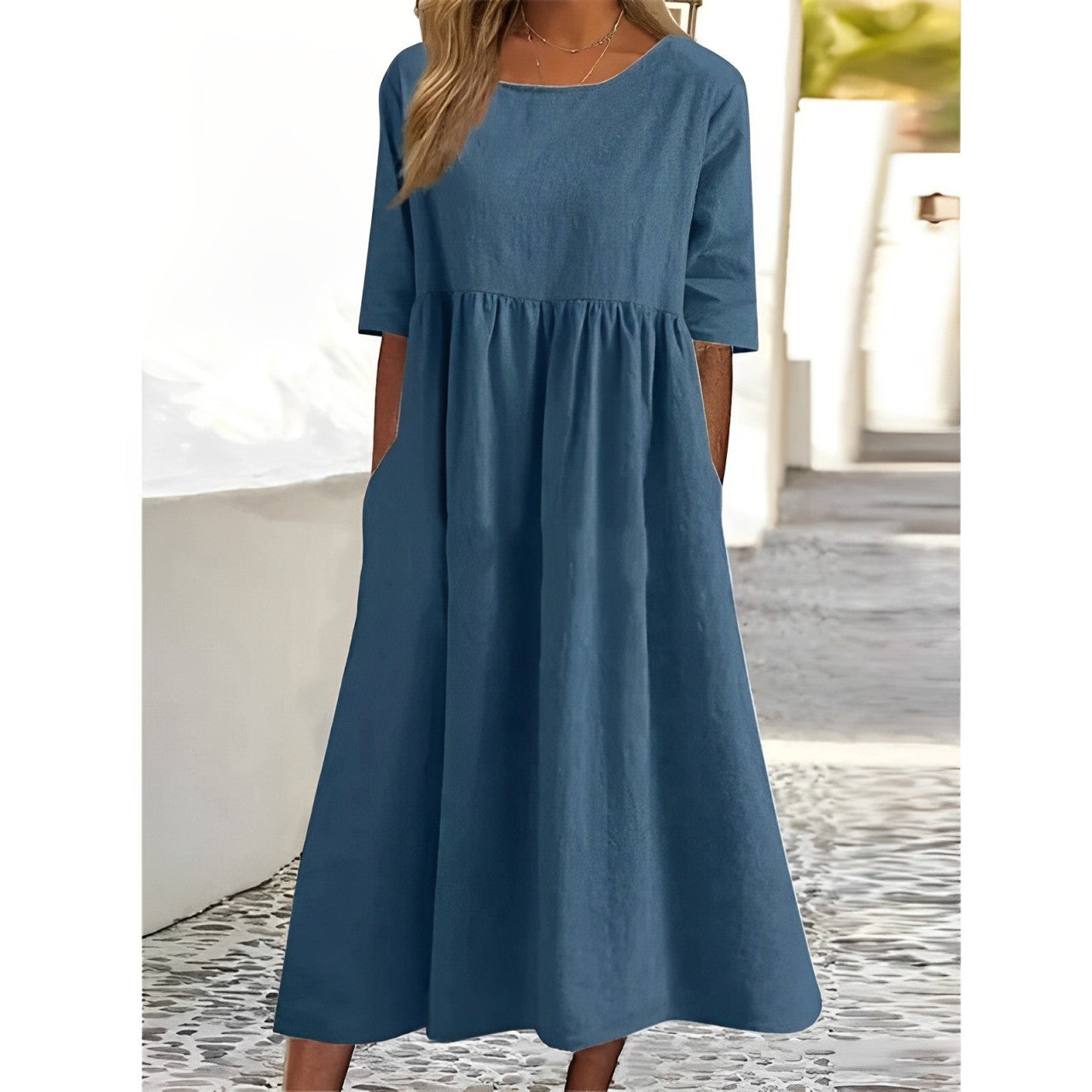 Anaïs Robe Midi Vintage Plissée et Respirante