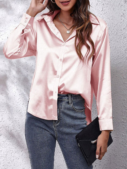 Chemise Satinée Femme – Manches Longues, Coupe Décontractée & Élégante