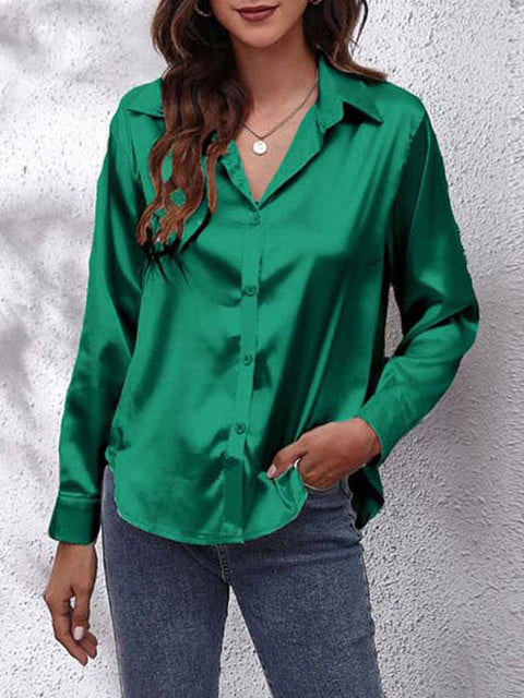 Chemise Satinée Femme – Manches Longues, Coupe Décontractée & Élégante