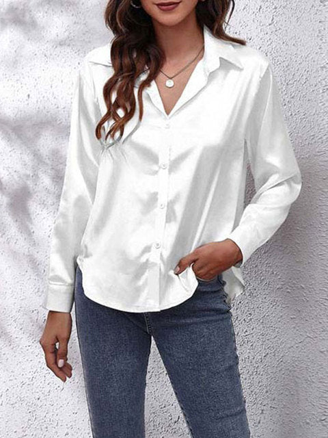 Chemise Satinée Femme – Manches Longues, Coupe Décontractée & Élégante