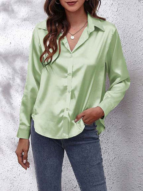 Chemise Satinée Femme – Manches Longues, Coupe Décontractée & Élégante