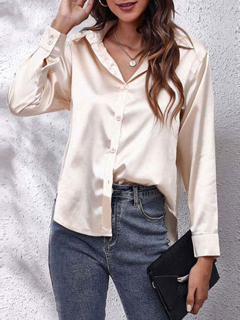 Chemise Satinée Femme – Manches Longues, Coupe Décontractée & Élégante