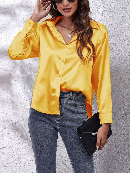 Chemise Satinée Femme – Manches Longues, Coupe Décontractée & Élégante