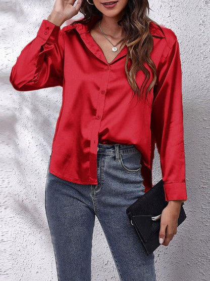 Chemise Satinée Femme – Manches Longues, Coupe Décontractée & Élégante