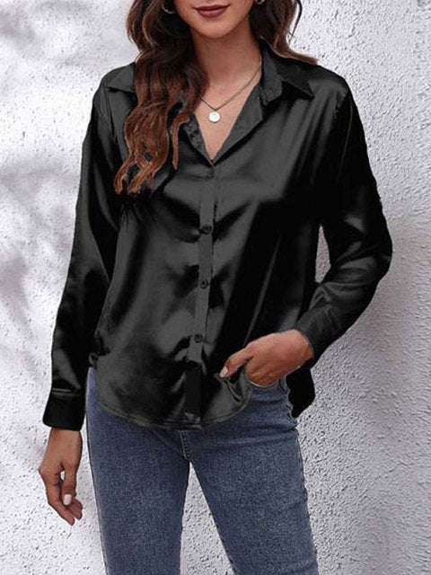 Chemise Satinée Femme – Manches Longues, Coupe Décontractée & Élégante