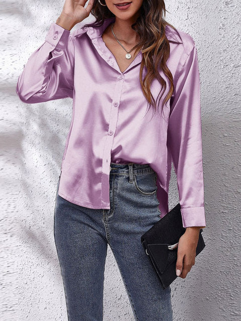 Chemise Satinée Femme – Manches Longues, Coupe Décontractée & Élégante