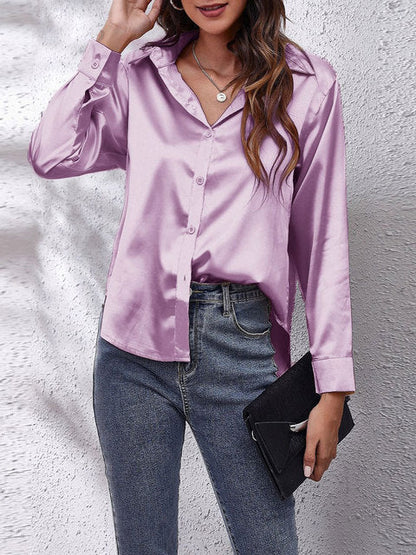 Chemise Satinée Femme – Manches Longues, Coupe Décontractée & Élégante