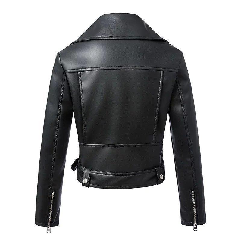 Veste Moto Femme Avec Ceinture et Fermeture Éclair - Similicuir Noir