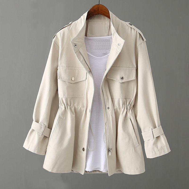 Trench Coat Pour Femmes à Coupe Décontractée, Zip et Taille Ajustable, Style Utilitaire