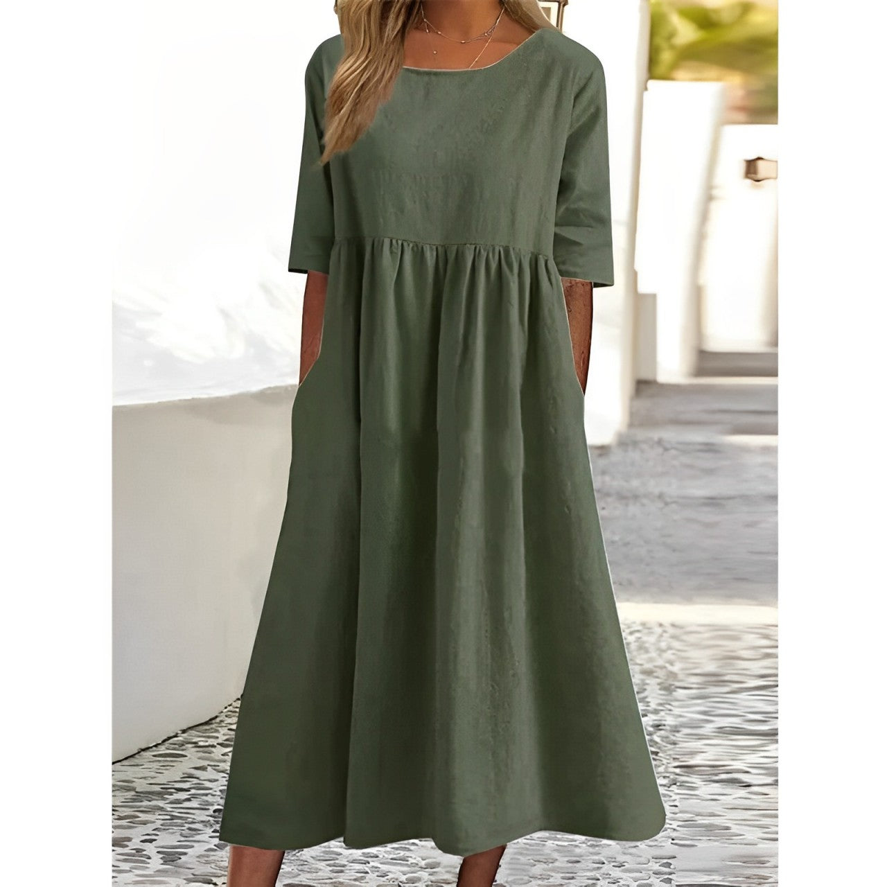 Anaïs Robe Midi Vintage Plissée et Respirante