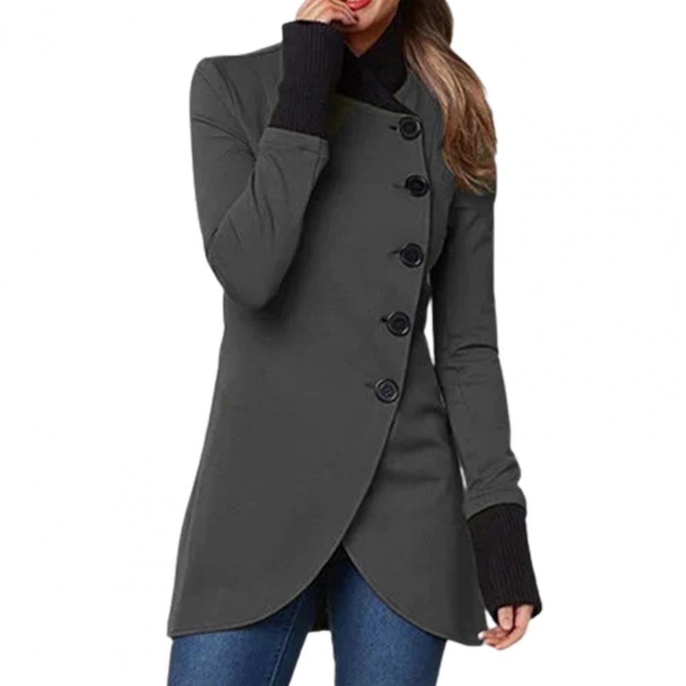 Femme Veste Décontractée à Col Montant avec Fermeture à Boutons