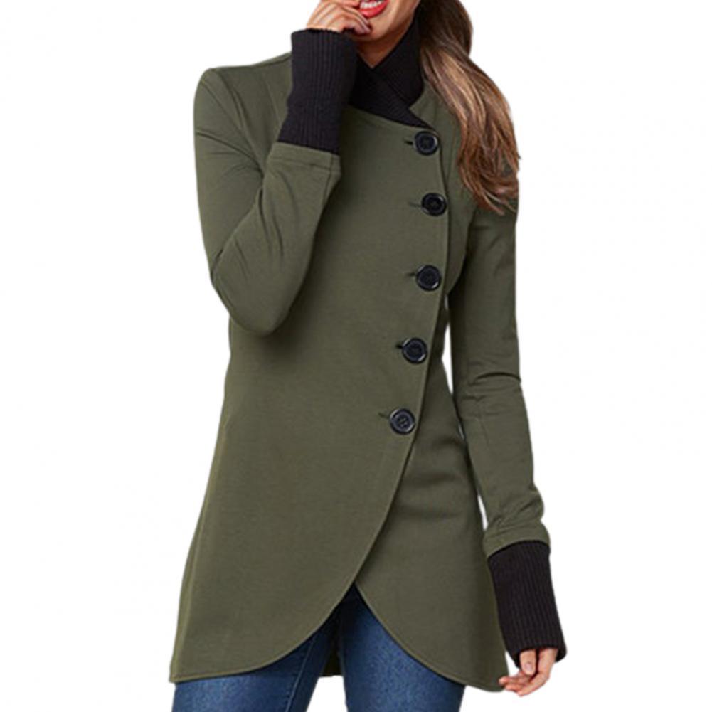 Women's Casual Jacket with Stand-Up Collar and Button Fastening