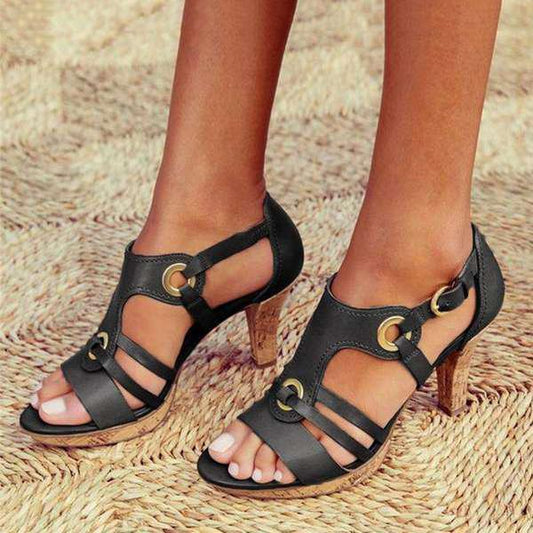 Sandales à Talons Moyens pour Femmes – Brides Élégantes et Bout Ouvert
