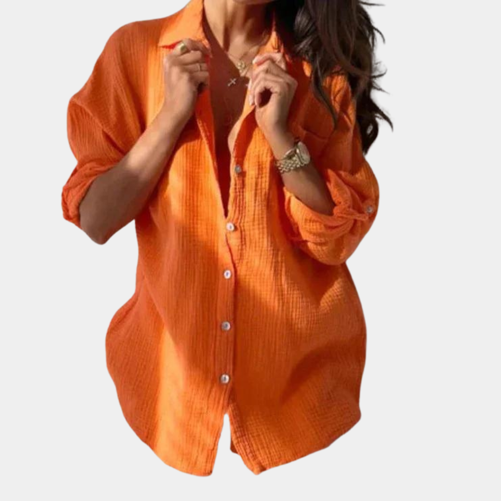 Chemise Femme Oversize Boutonnée – Coton-Lin Léger, Manches Longues