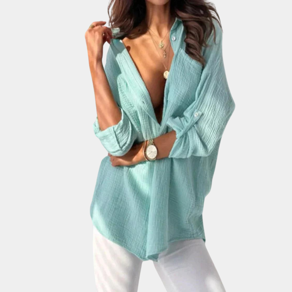 Chemise Femme Oversize Boutonnée – Coton-Lin Léger, Manches Longues