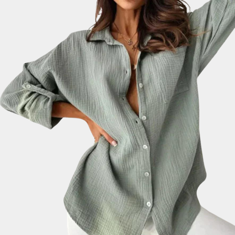 Chemise Femme Oversize Boutonnée – Coton-Lin Léger, Manches Longues