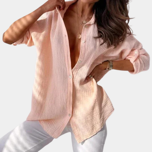 Chemise Femme Oversize Boutonnée – Coton-Lin Léger, Manches Longues