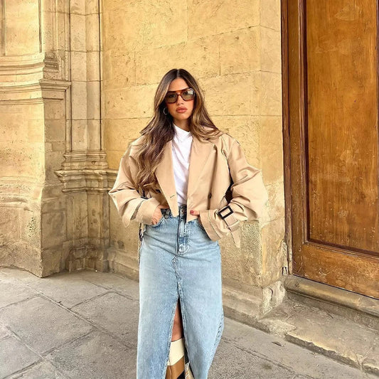 Women's Short Lapel Collar Casual Jacket