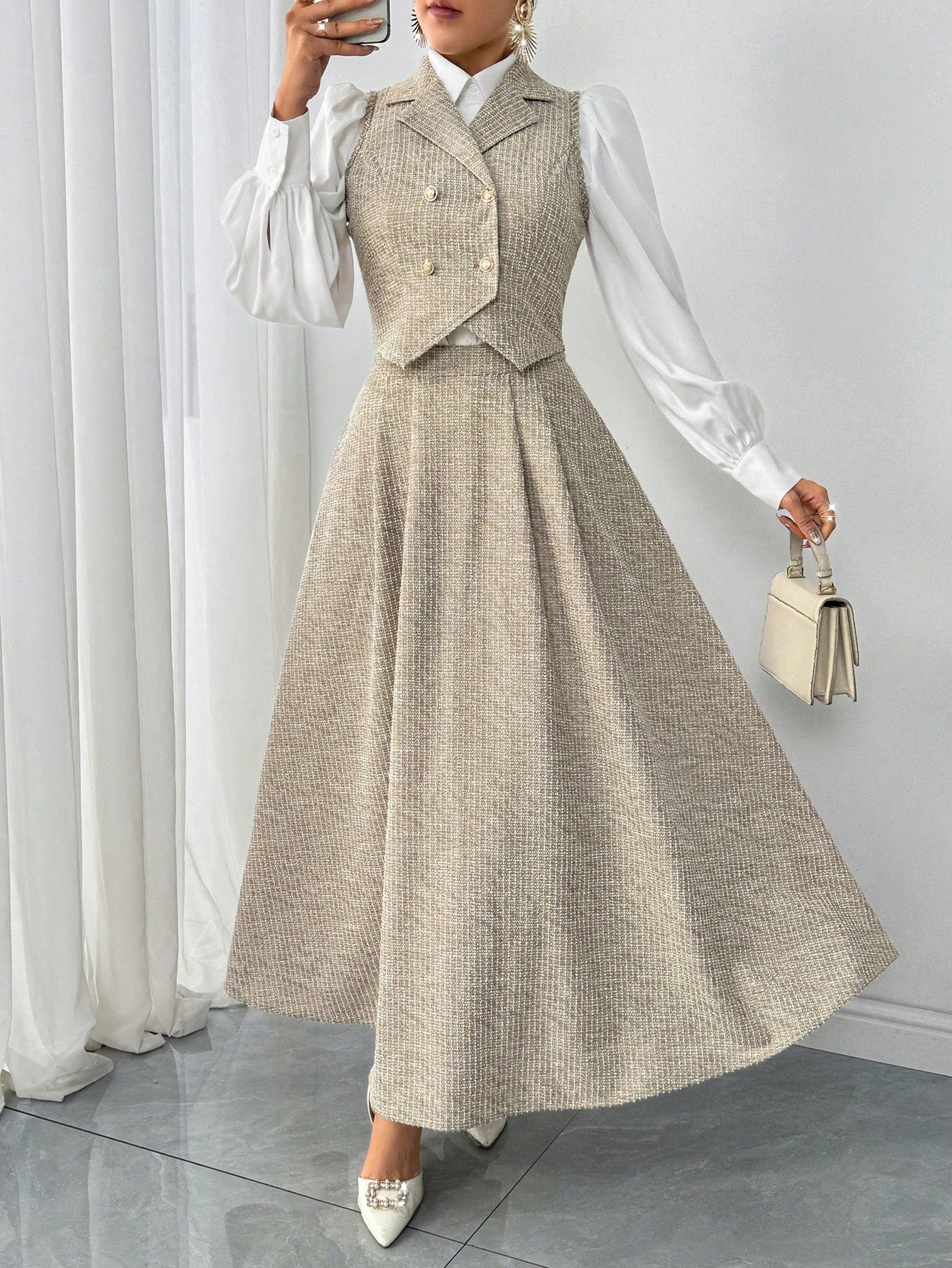 minimalist long sleeve jacket skirt set
