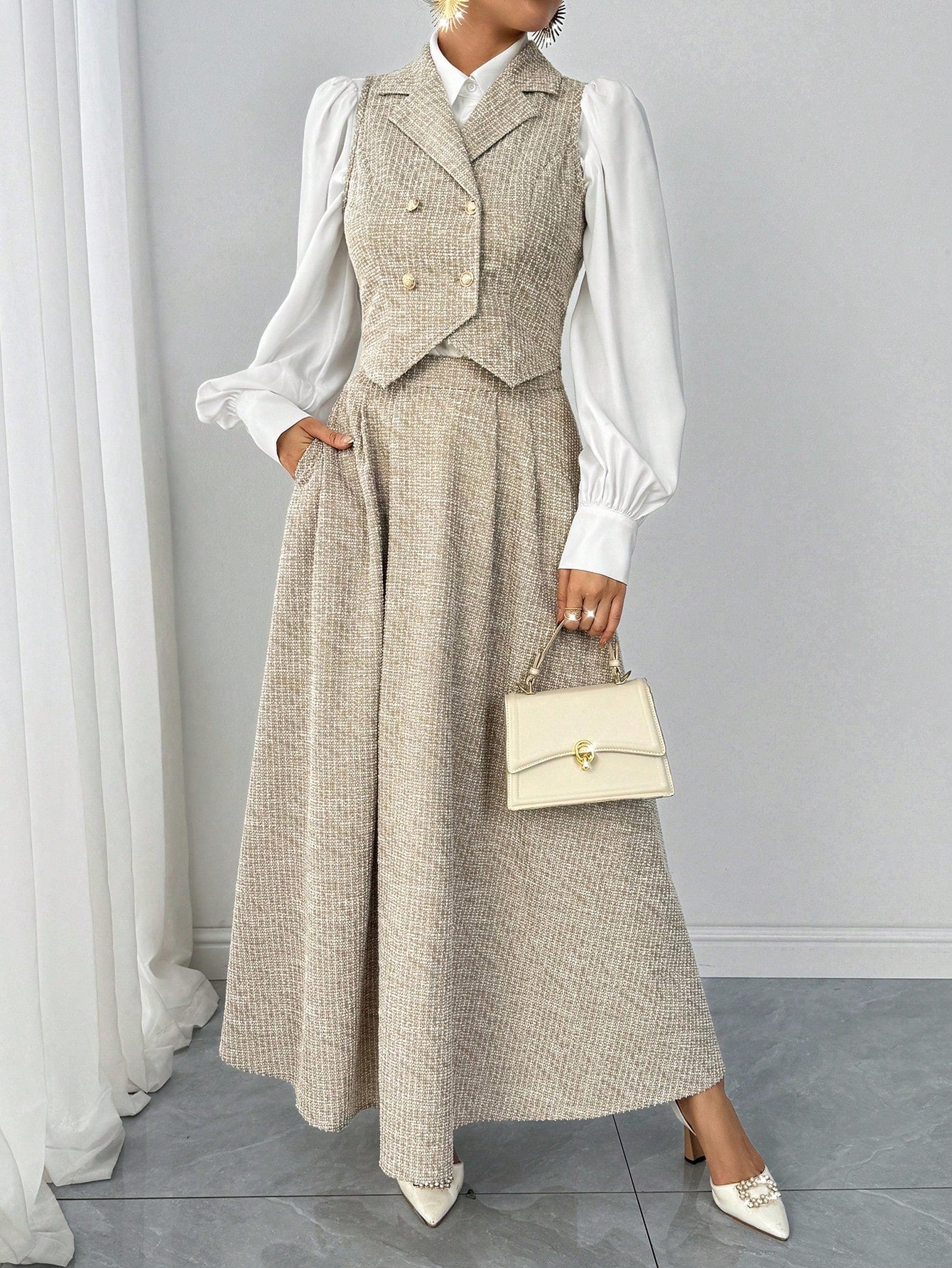 minimalist long sleeve jacket skirt set