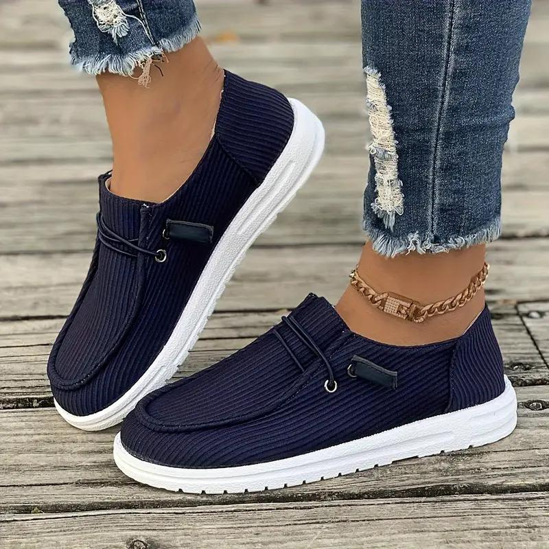 Kvinders slip -on sko - Tekstil øvre - ribben afslappet design - gummisål