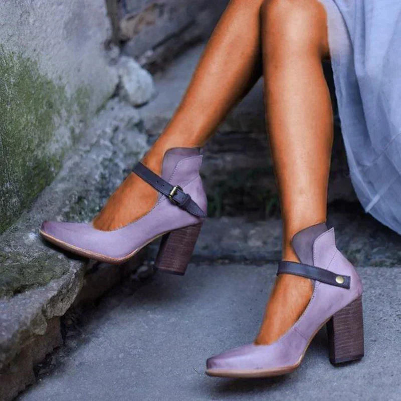 Chaussures à Talon Bloc avec Bride Cheville et Bout Fermé pour Femmes