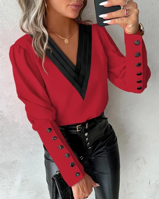 Blouse Femme Élégante à Col en V – Coupe Fluide et Tissu Léger
