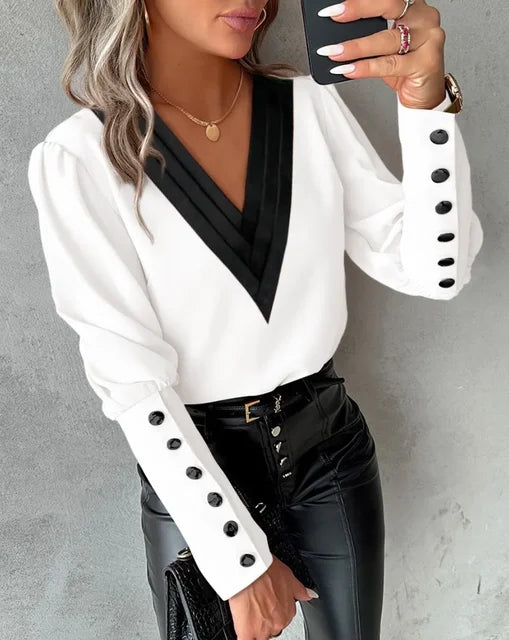 Blouse Femme Élégante à Col en V – Coupe Fluide et Tissu Léger