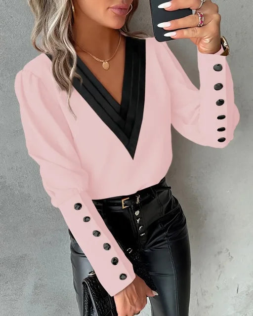 Blouse Femme Élégante à Col en V – Coupe Fluide et Tissu Léger