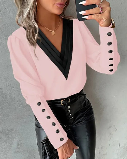 Blouse Femme Élégante à Col en V – Coupe Fluide et Tissu Léger