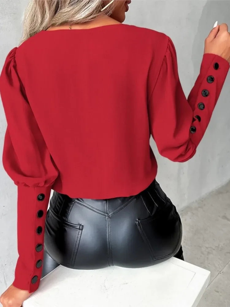 Blouse Femme Élégante à Col en V – Coupe Fluide et Tissu Léger