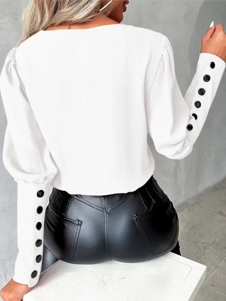 Blouse Femme Élégante à Col en V – Coupe Fluide et Tissu Léger
