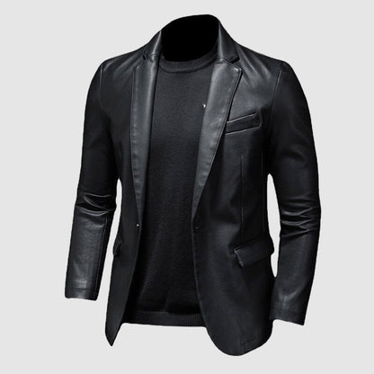Blazer Homme en Similicuir – Coupe Slim – Style Casual & Élégant