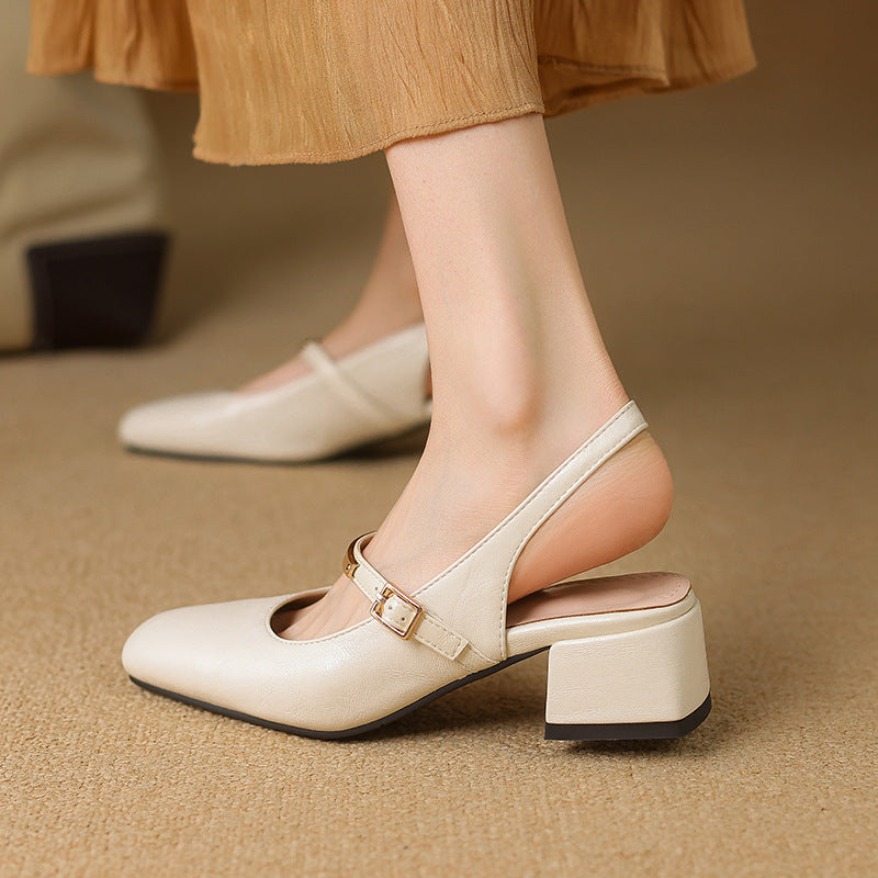 Women's Square Toe Block Heel Slingback Pumps with Studded Strap