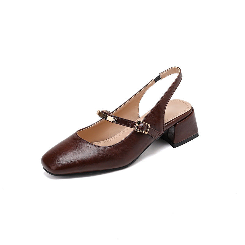 Women's Square Toe Block Heel Slingback Pumps with Studded Strap