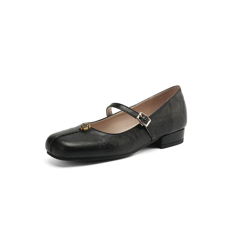 Chaussures Plates à Bout Carré avec Bride à Boucle et Talon Bloc pour Femmes