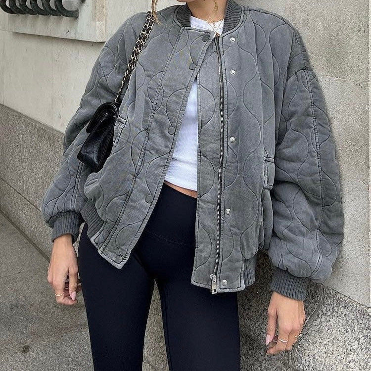 Women's Oversized Fit Cotton Quilted Bomber Jacket