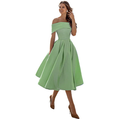 Robe Épaules Dénudées pour Femme – Coupe A-Ligne – Jupe Plissée – Élégance Formelle