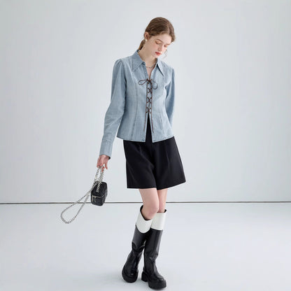 Surchemise en Jean Cintrée à Lacets pour Femme