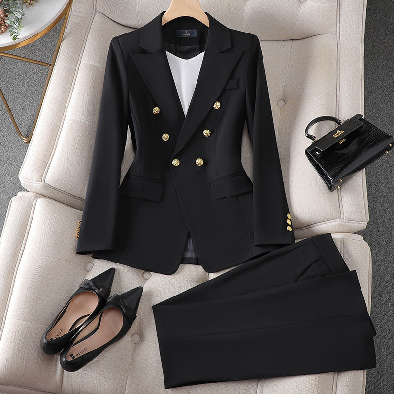 Maëlle Women's Set – Double-Breasted Fitted Suit with Gold Button Detail