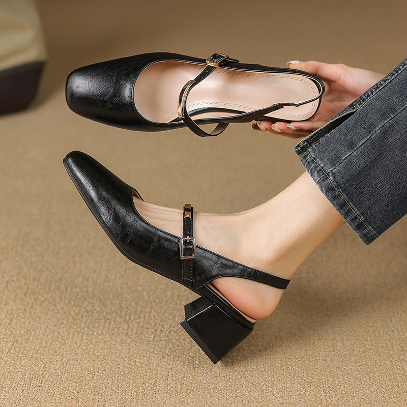 Women's Square Toe Block Heel Slingback Pumps with Studded Strap